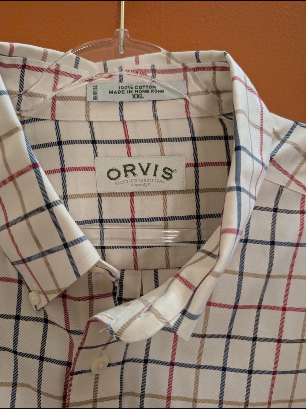 Orvis Sporting Traditions Plaid Button Down Shirt XXL White Red Blue 100% Cotton